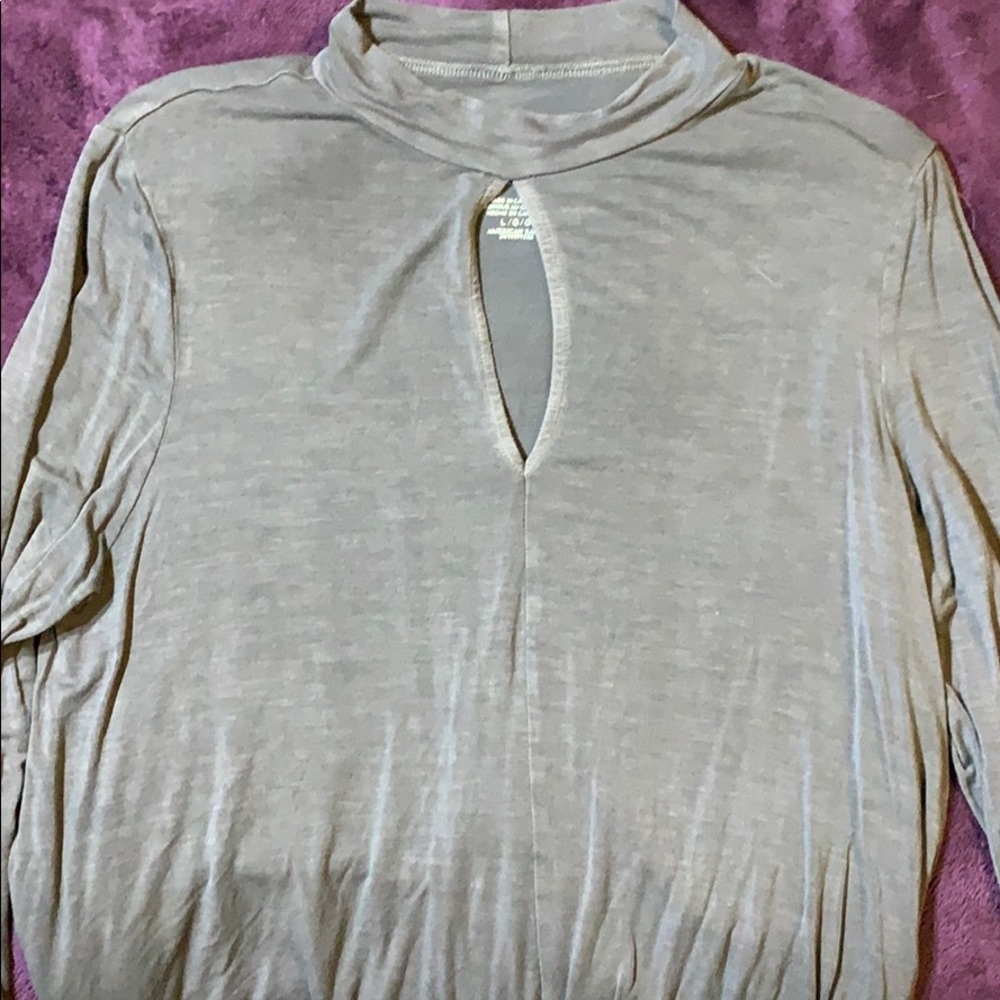 Grey flowy collared long sleeve